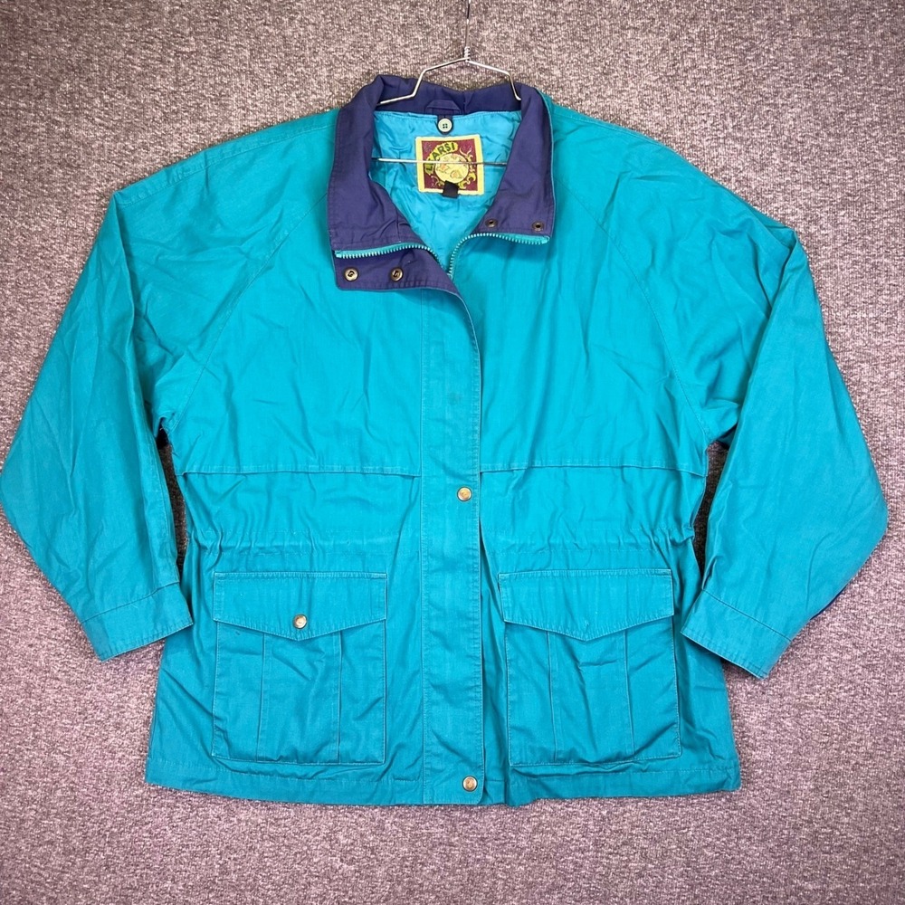 VTG 90s Learsi Windbreaker Jacket Women Large Teal Hooded Utility Retro Gorpcore